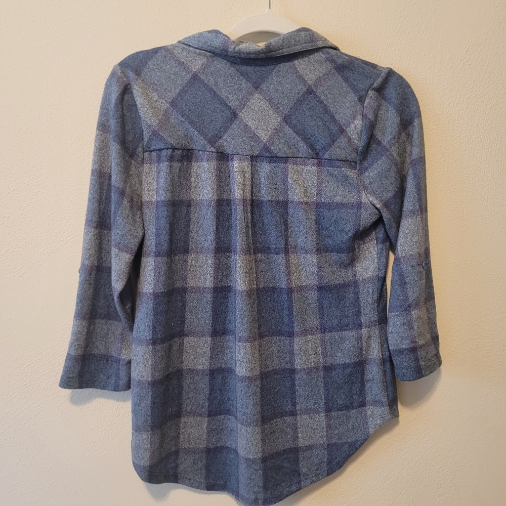 Ladies Cozy Knit Button Up Long‎ Sleeves Shirt SMALL Blue Purple - Picture 2 of 7